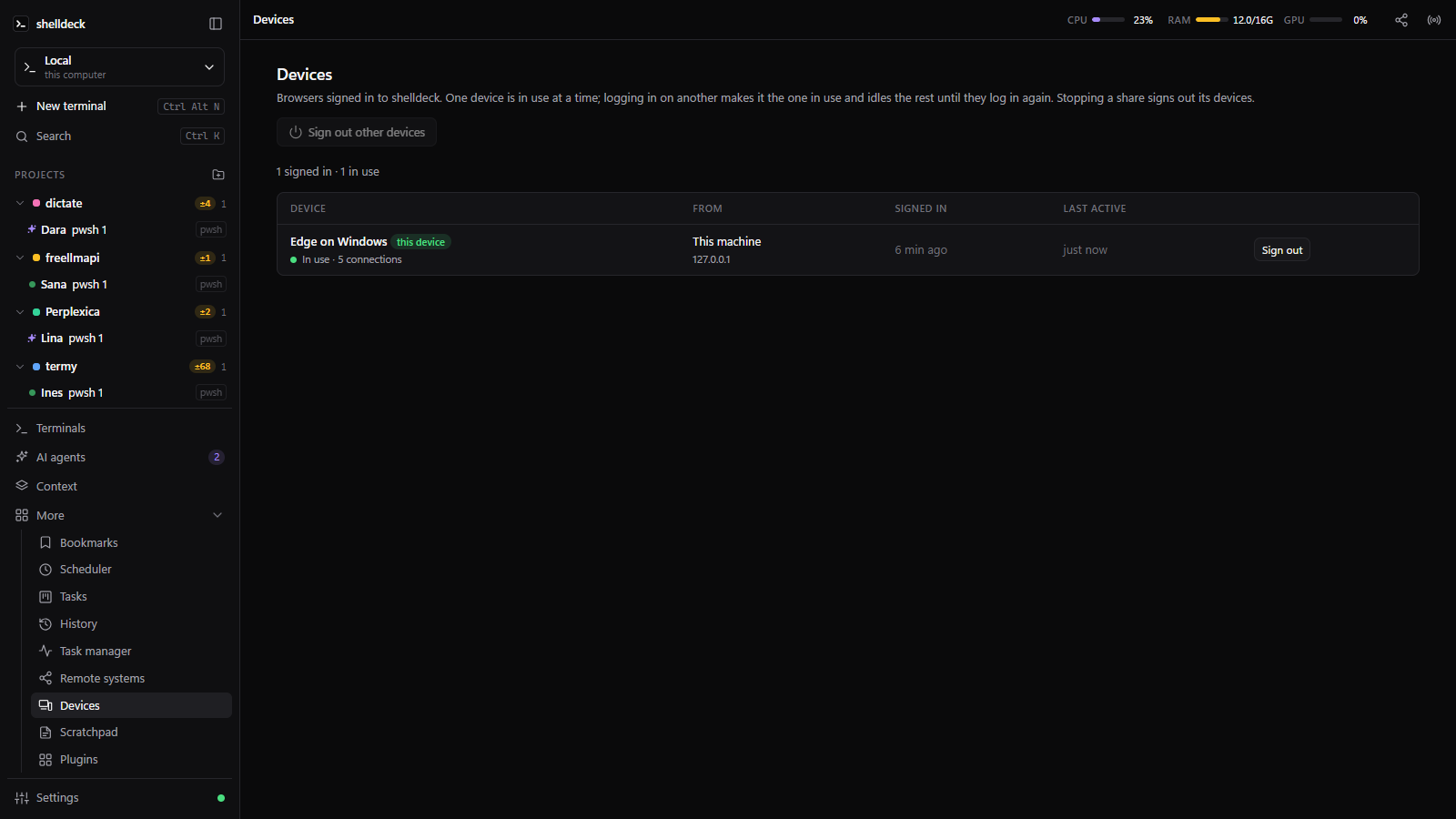 Devices page